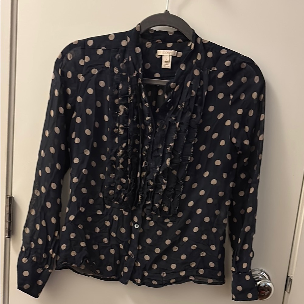 Silk Polka Dot Ruffle Blouse